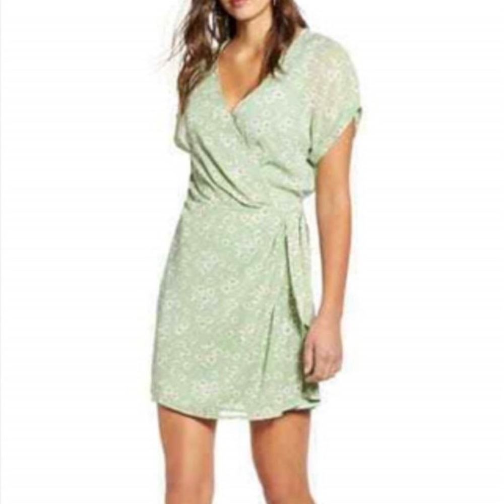 Green Floral Wrap Mini Dress